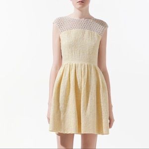 Zara Yellow Guipure Combination Sleeveless Dress